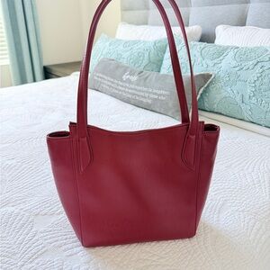 Classic Dark Red Faux Leather Tote Handbag